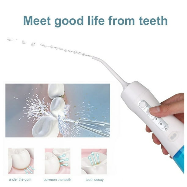 Xihbxyly Irrigador Bucal con 3 Modos de Limpieza, Resistencia Al Agua Ipx8, Depósito de Gran Capacidad de 300 Ml, Boquilla Giratoria de 360°, Batería Recargable, Ideal para Viajes y Uso Doméstico, Id