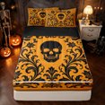 thumbnail image 2 of Feelyou Hippie Skull Zipper Full Size Comforter Sets with Fitted Sheet and 2 Pillowcases, Boho Damask Floral Zipper Bedding Set, Orange Black, Black Reversible, 4 Pieces, 2 of 7