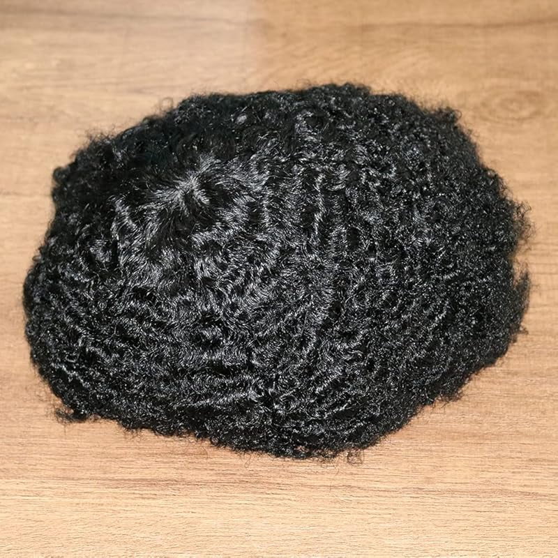 SIMBEAUTY Indian Remy Human Hair Curl Toupee 10x8inch for Men with Men Hair System Replacement Wig (1# Jet Black- 15MM Curly)