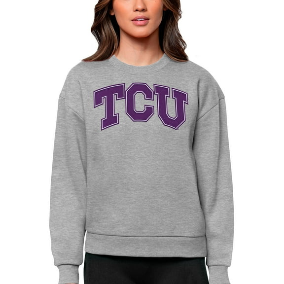 Women's Antigua Heather Gray TCU Horned Frogs Victory Crewneck Pullover Sweatshirt