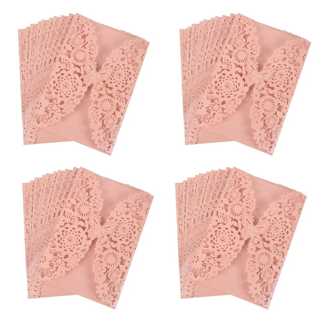 40x Delicate Carved Butterflies Romantic Wedding Party Invitation Card Envelope Invitations for Wedding:Pink