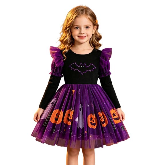 YUEHUA Toddler Girls Halloween Sparkly Tutu, Glitter Mesh Bodice with Double Skirt, Adorable A-Line Family Party Outfit for Kids 2-4T