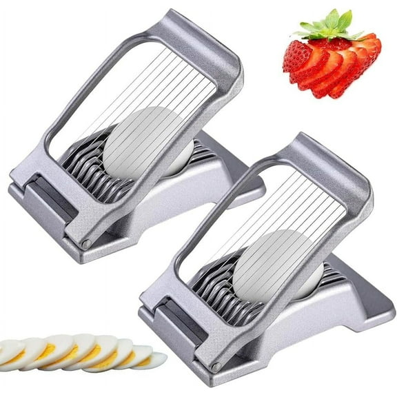 Egg Slicer for Hard Boiled Eggs,Food Slicer Stainless Steel Egg Slicer Hard Boiled Egg Cutter,Fruit Slicer Strawberry Slicer Egg Chopper Banana Slicer Tomato Slicer for Home Use (2,Silver)