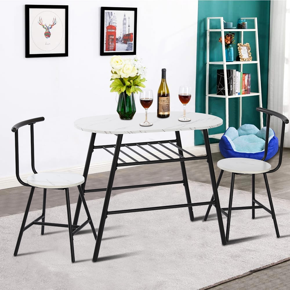 3 Piece Breakfast Set, Modern Dining Table Set, Durable Metal Frame and