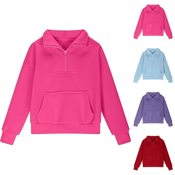 Kids Half Zip Sweatshirt Fall Winter Long Sleeve Stand Collared Plain Pullover Top with Pocket Thumb Hole for Boy Girl