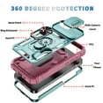 thumbnail image 4 of Compatible with iPhone 16e with Sliding Cover Lens Protection & Kickstand, Built-in 360° Rotate Ring Stand Magnetic Card Slot Hybrid Cover Case for iPhone 16e, Green+Pink, 4 of 9