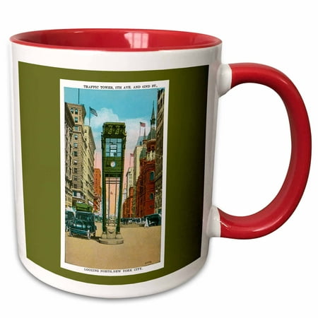 3dRose Traffic Tower, 5th Avenue and 42nd Street New York City - Two Tone Red Mug,