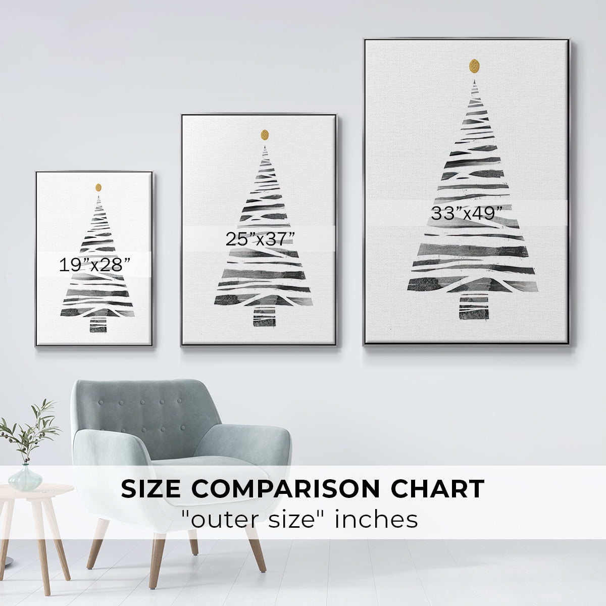 Christmas Tree I - Framed Gallery Wrapped Holiday Canvas - 27 x 41 - Silver Frame