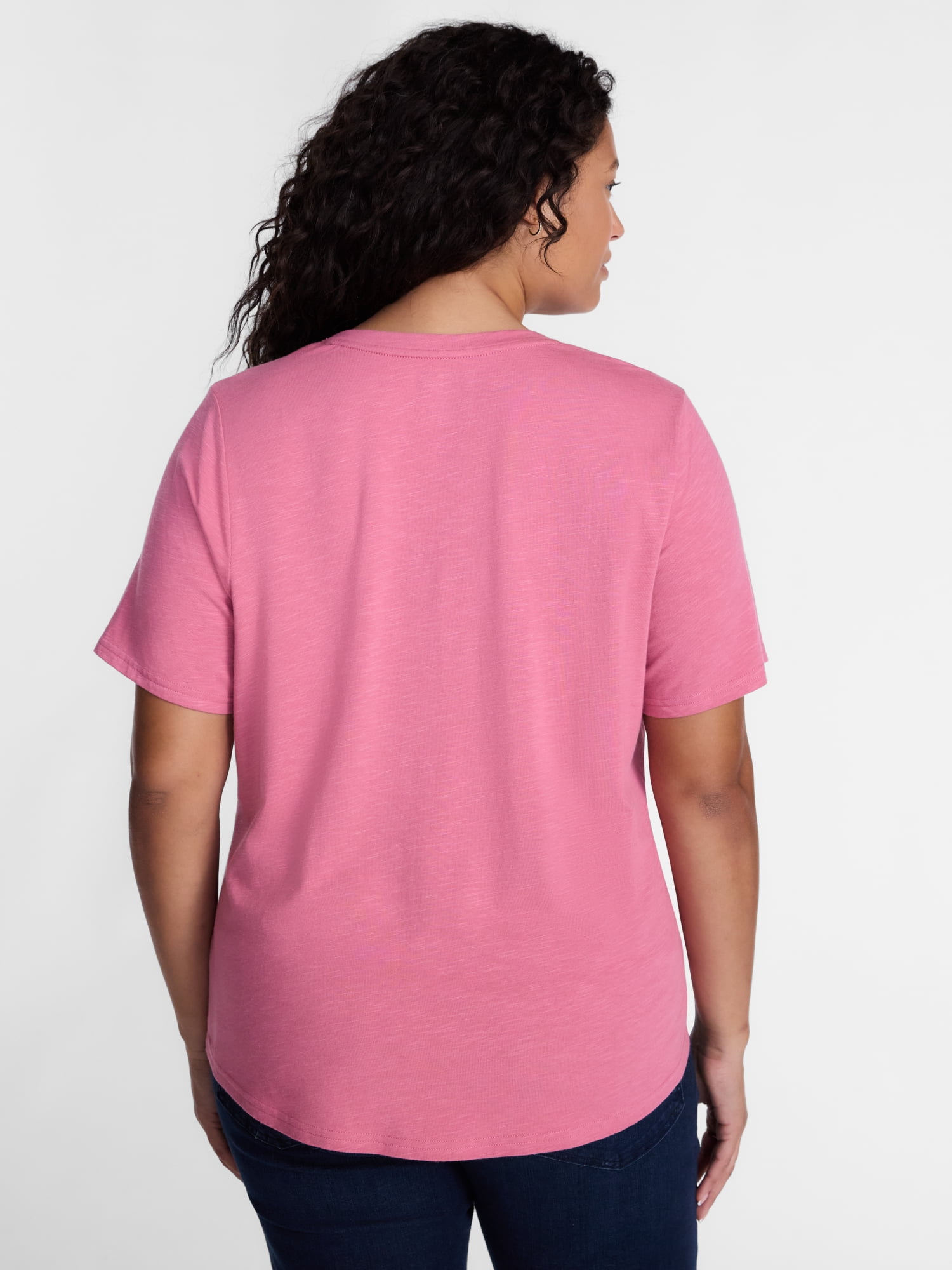 Terra & Sky Women's Plus Size V Neck Tee with Short Sleeves, Size 0X-5X