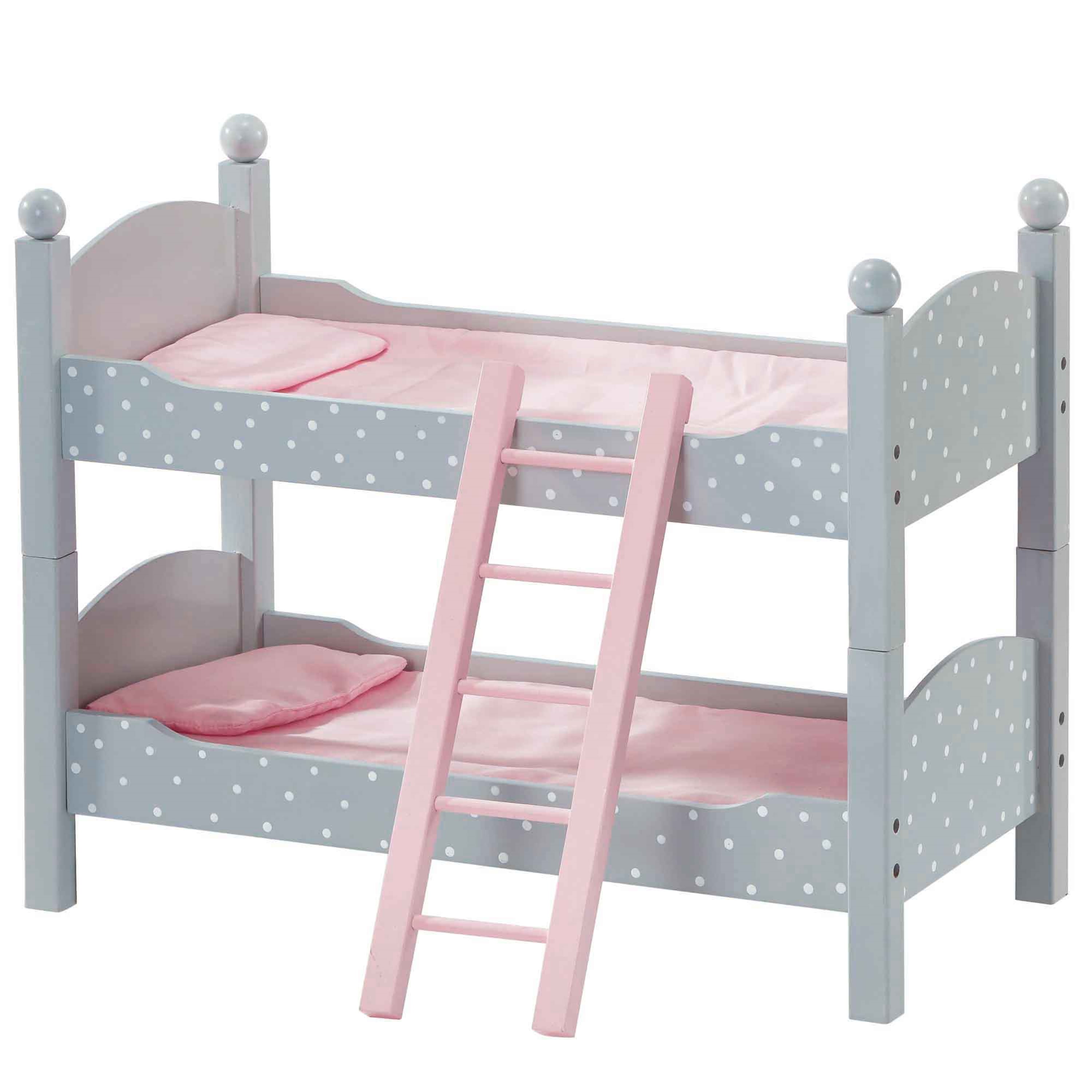 Dolls House White Wood Pink Gingham Bunks Bunk Beds Miniature Bedroom Furniture 