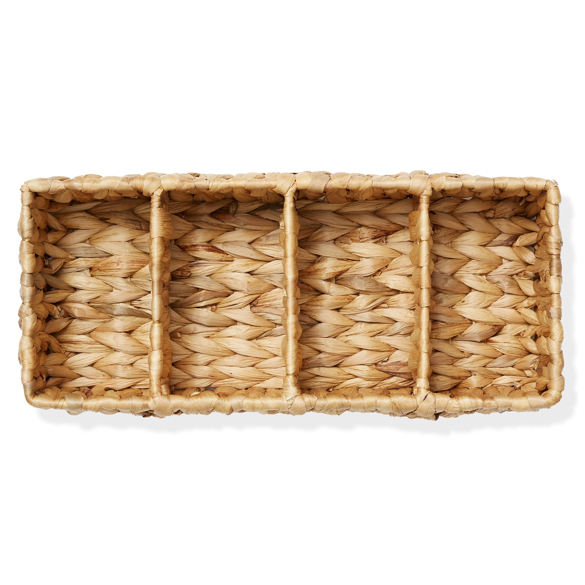 Casafield Set of 2 Water Hyacinth Storage Baskets with 4 Sections, Natural - Woven Bin Organizers for Bathroom, Laundry, Pantry, Office, Shelves