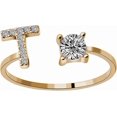 thumbnail image 1 of 26 Letters Rings for Women - Diamond Rhinestone Studded Zirconia Open Adjustable Rings Jewelry Accessory Gifts (T, Adjust), 1 of 4