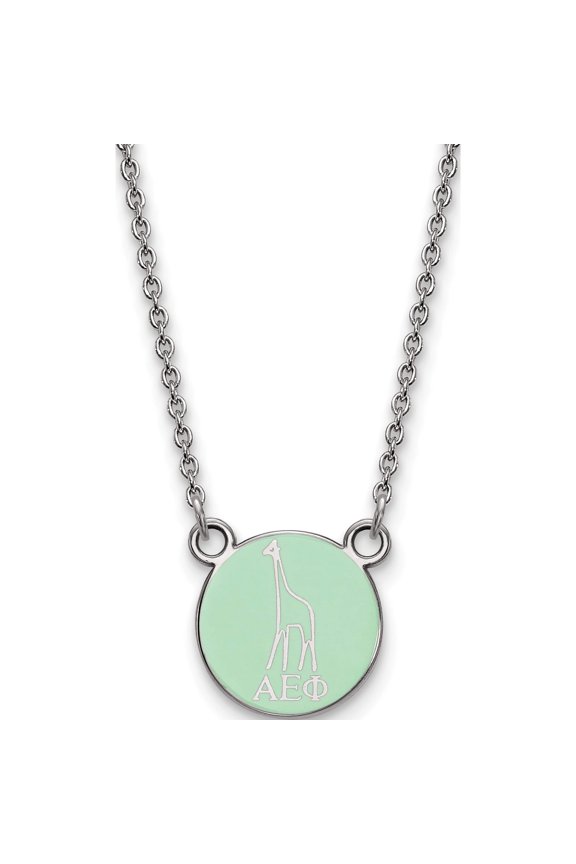 Sterling Silver S. Rh-Plated Logoart Alpha Epsilon Phi Xs Enl Pend With Necklace (18 X 12) Made In United States ss042aep-18