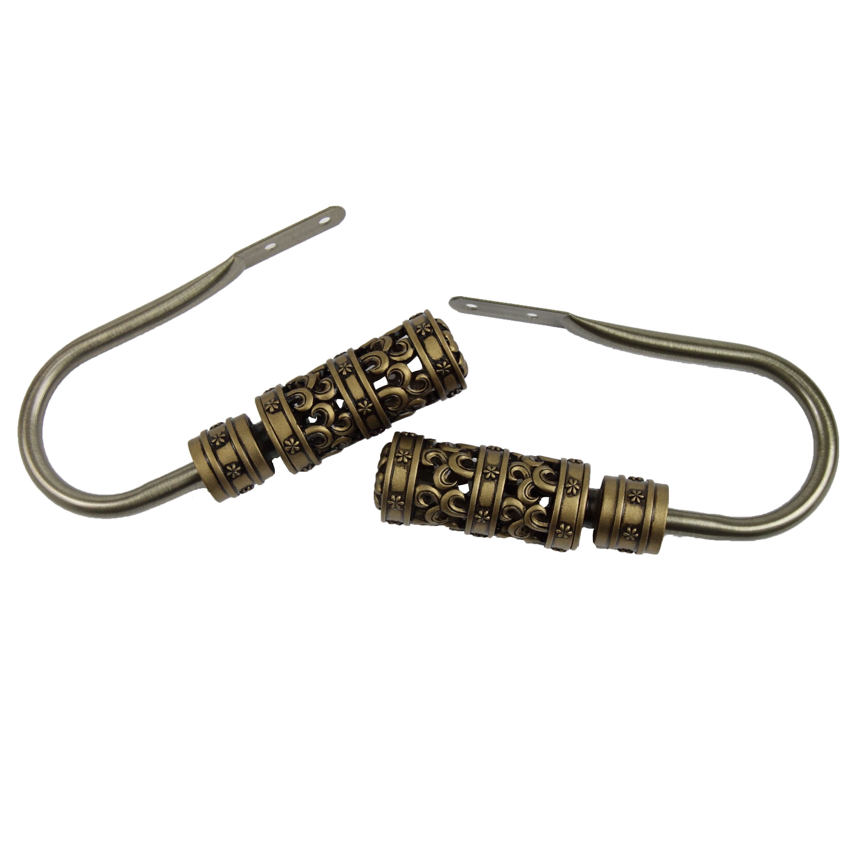 Rocco Curtain Holdback Pair in Antique Brass