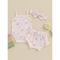 thumbnail image 2 of Infant Baby Girls 3PCS Shorts Sets Sleeveless Flower Print Romper Drawstring PP Shorts Sets, 2 of 9