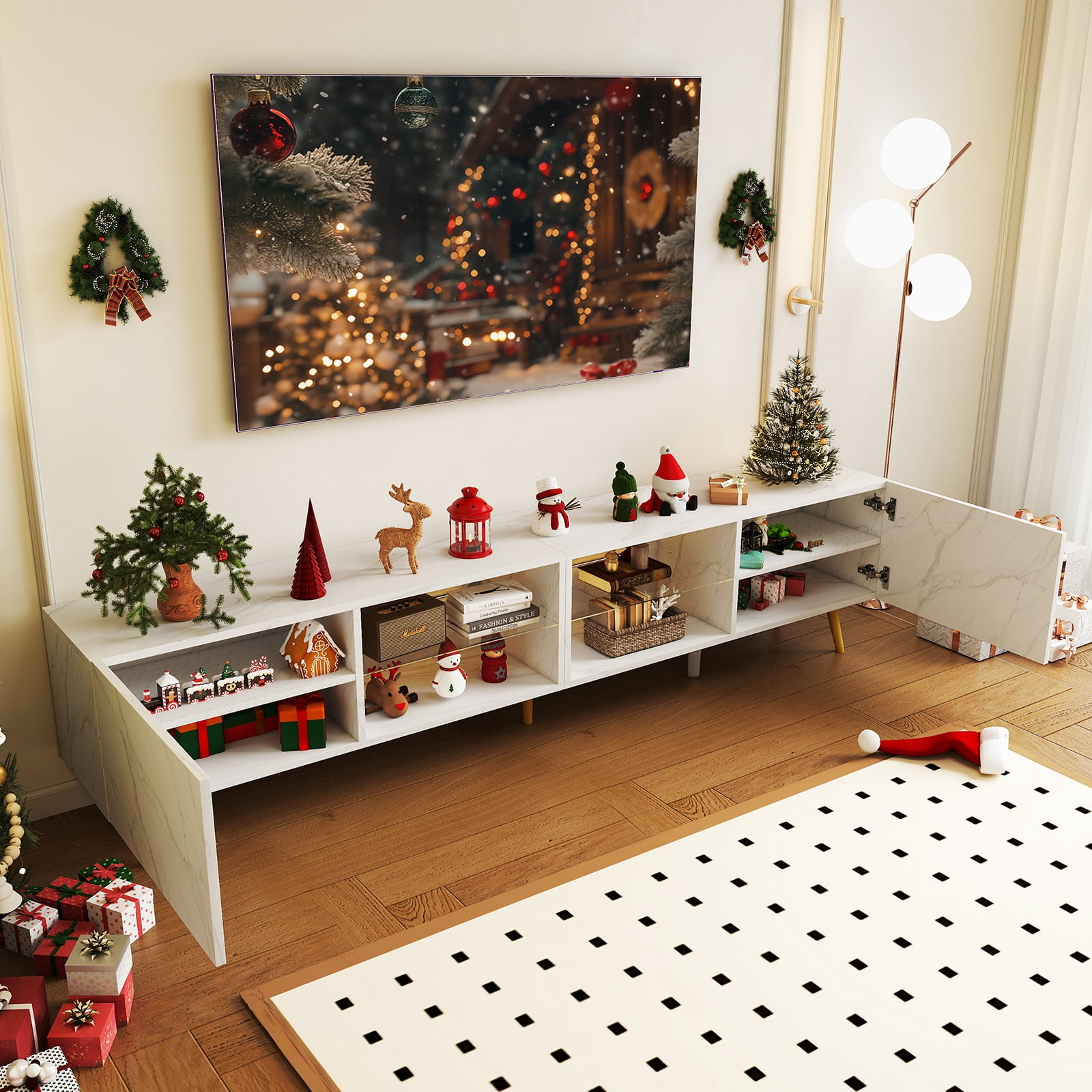 Bonzy Home 86" TV Stand, Television Console Table for 85" TV, Modern Entertainment Center with Storage Cabinets for Living Room