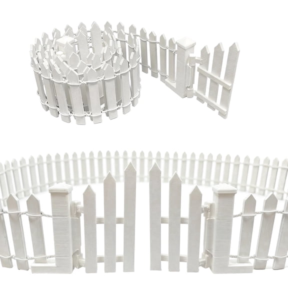 Cyraft 35‑inch Miniature Fairy Garden Picket Fence with a Gate, White Wooden Fence for Dollhouse, Mini Village Landscape, DIY Project, Plant Pot