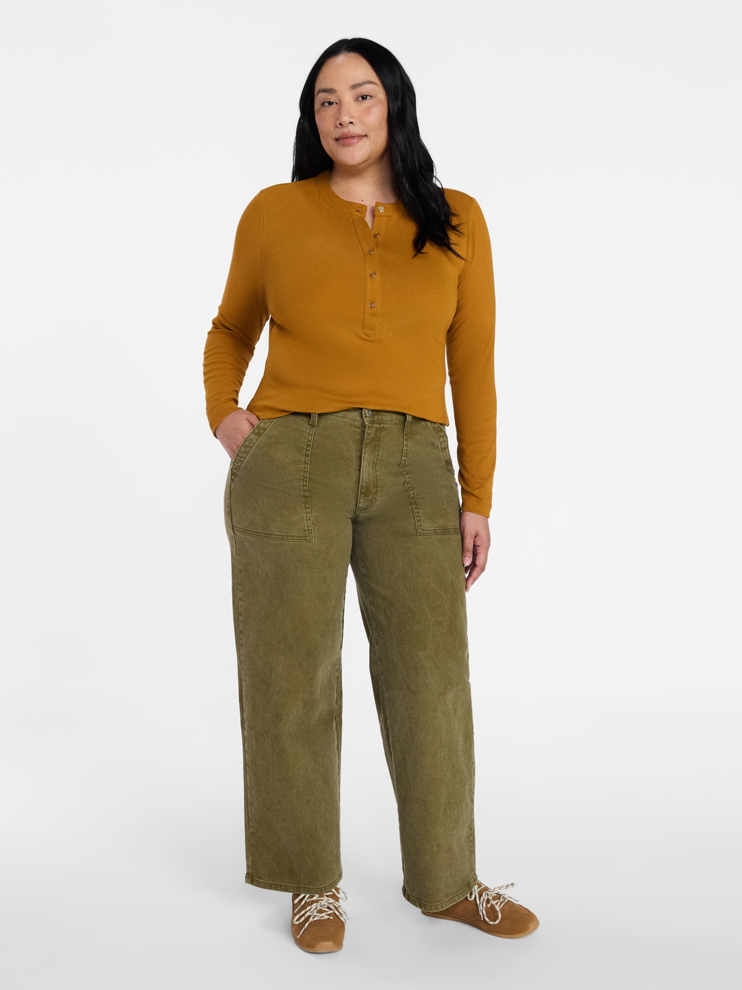 Time and Tru Women's Wide Leg Utility Trousers, 31" Inseam, Sizes 0-20