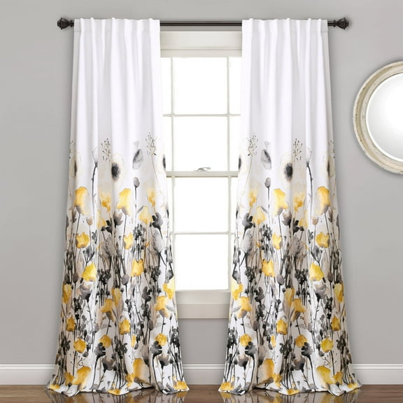 Lush Decor Zuri Flora Room Darkening 95" x 52" Floral Yellow 3" Back Tab Rod Pocket Pair Window Panel Curtain