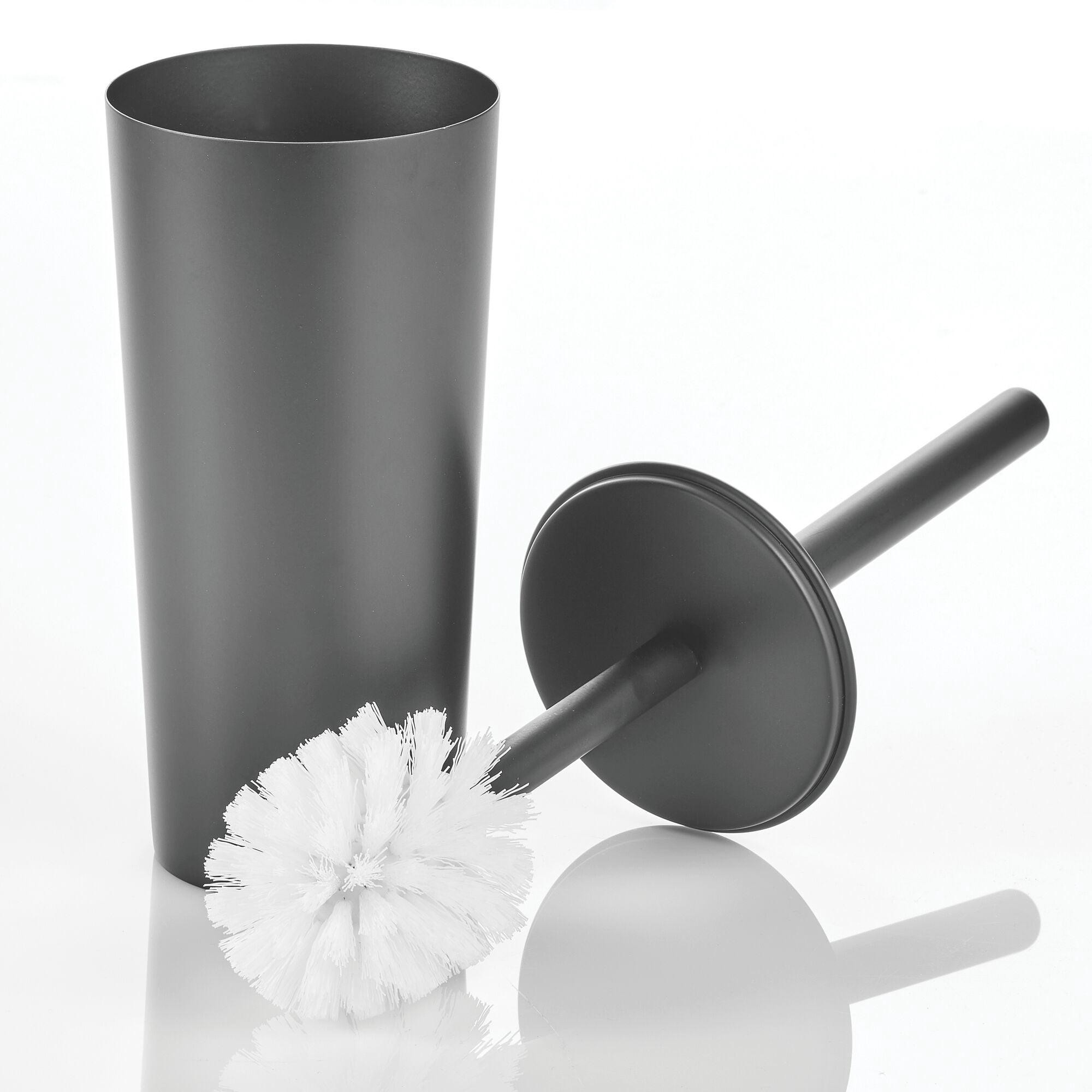 mDesign Steel Toilet Bowl Brush and Holder Combo, Storage Organizer for Bathroom Cabinet, Floor Corner - Heavy Duty Cleaning Equipment and Home Decor - Mirri Collection - Graphite Gray
