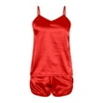 thumbnail image 3 of Women Sexy Silk Pajamas Set Polyester Spandex Satin V Neck Top and Shorts for All Seasons, 3 of 4