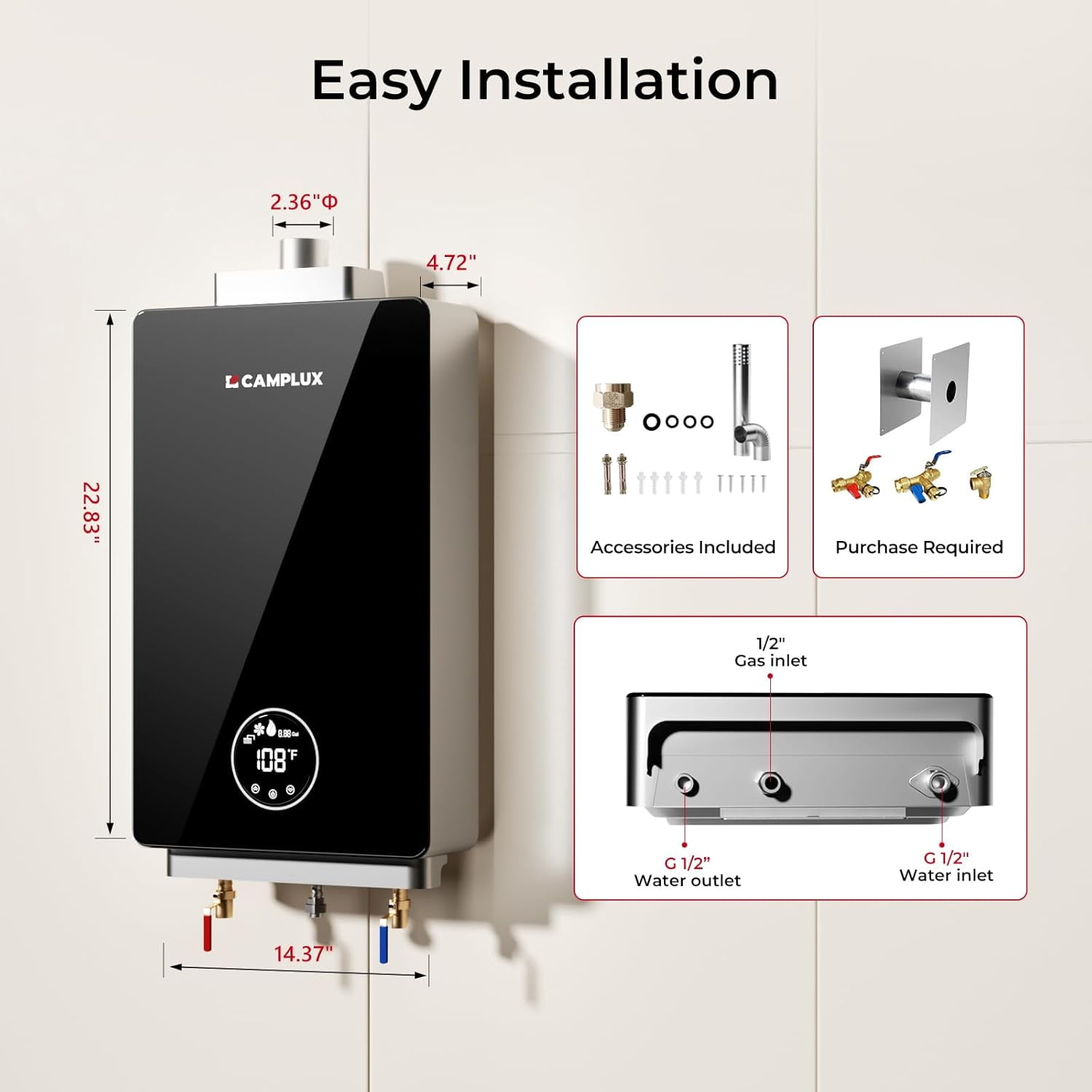 CAMPLUX 3.18 GPM 82,000 BTU Natural Gas Indoor Tankless Water Heater with Vent Pipe
