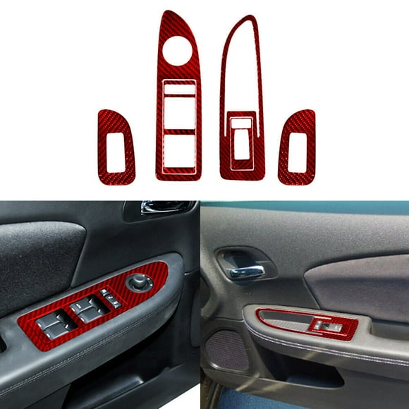 6Pcs Red Carbon Fiber Door Control Panel Cover Trim for Chrysler 200 2011-2014