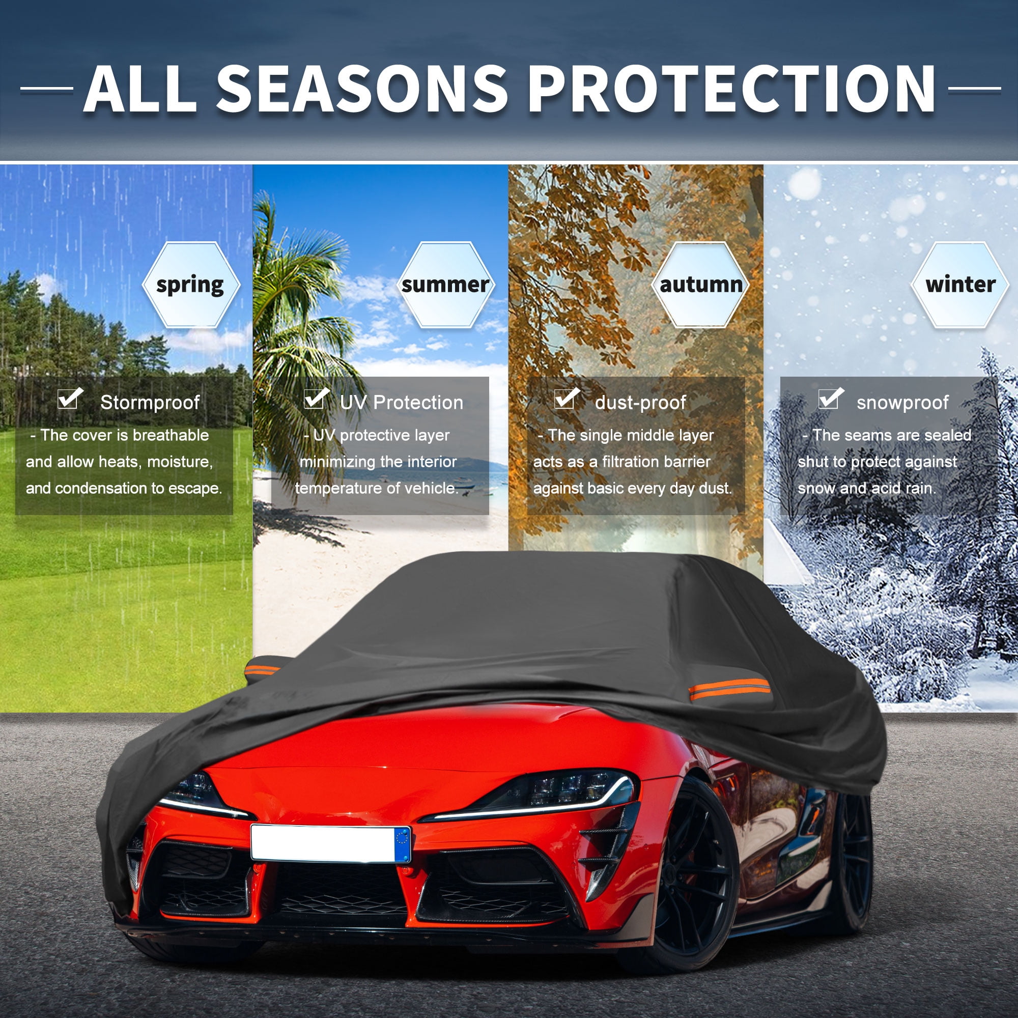 Unique Bargains Aluminum Film Outdoor Full Car Cover with Driver Door Zipper Black for Toyota Supra 175.2"x72.83"x47.24"