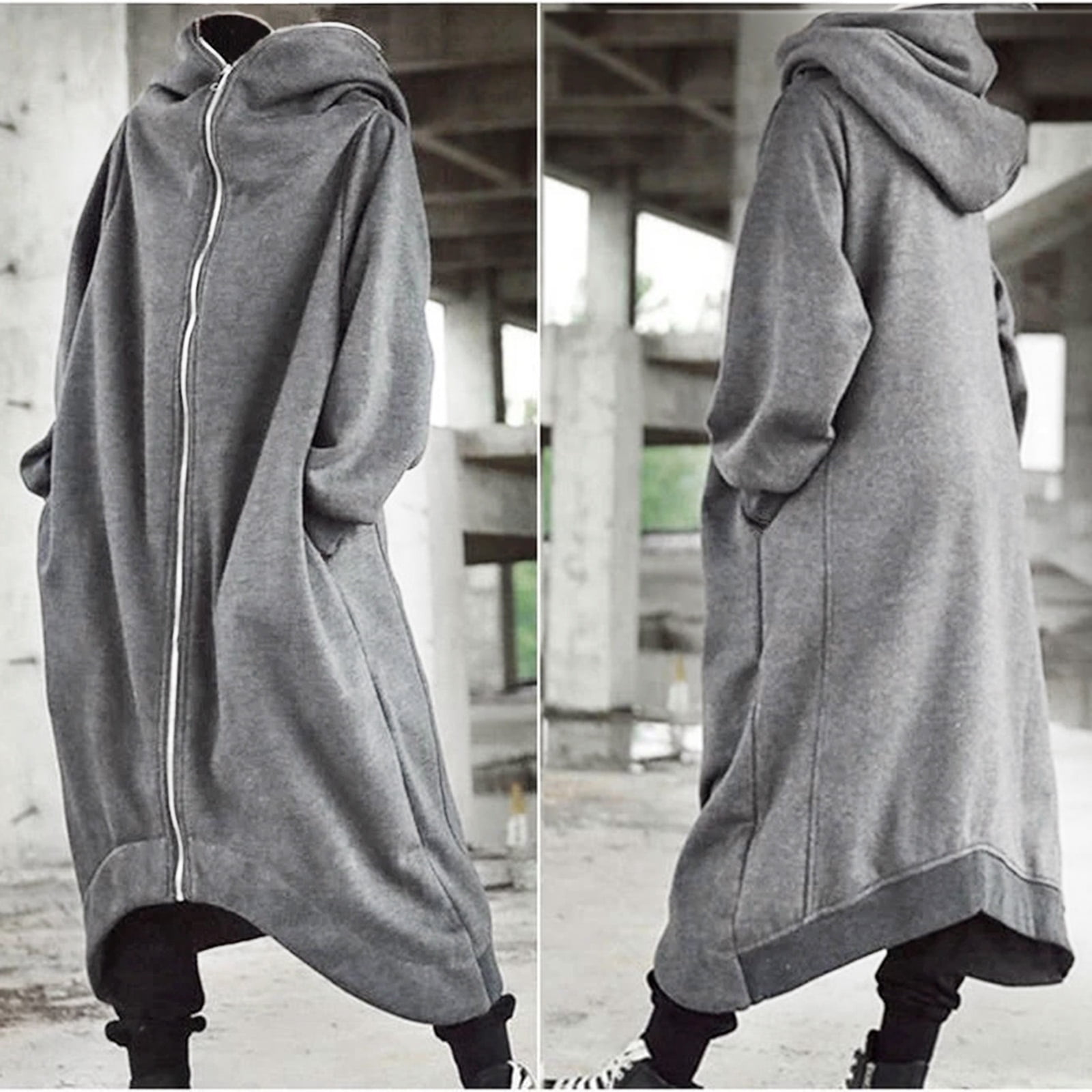 casual unisex long sleeve hooded zipper solid nazgul long coat