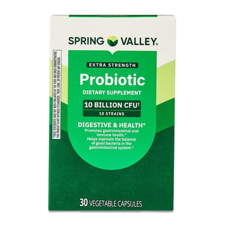 Spring Valley Extra-Strength Probiotic Vegetable Capsules for Digestive and Immune Health, 10 Billion CFU, 30 Count