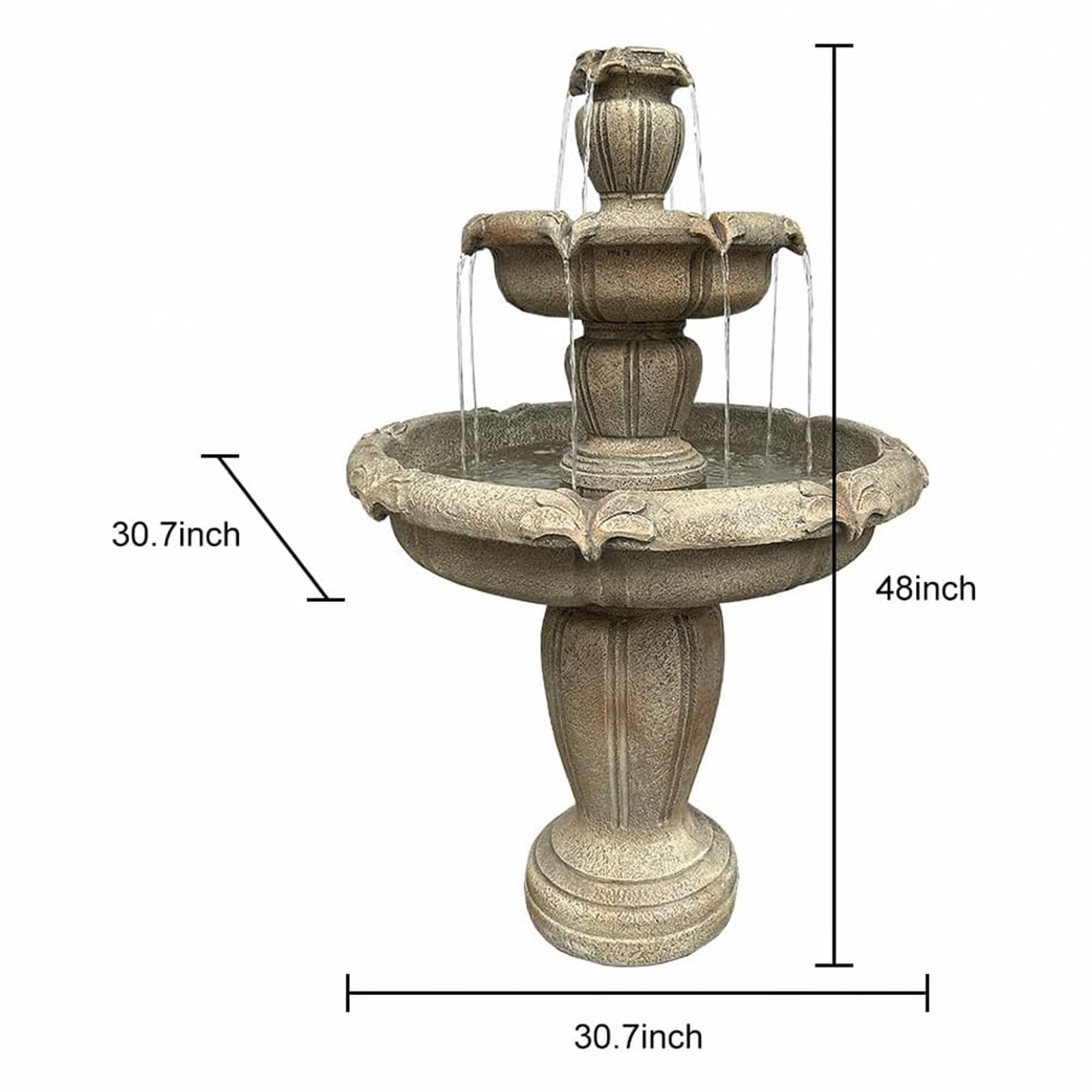 Hamiedun 48” H Outdoor Floor Water Fountain, 3-Tiers Concrete Water Fountain with Submersible Electric Pump - Garden Cascading Waterfall for Yard Patio Lawn Home Decor