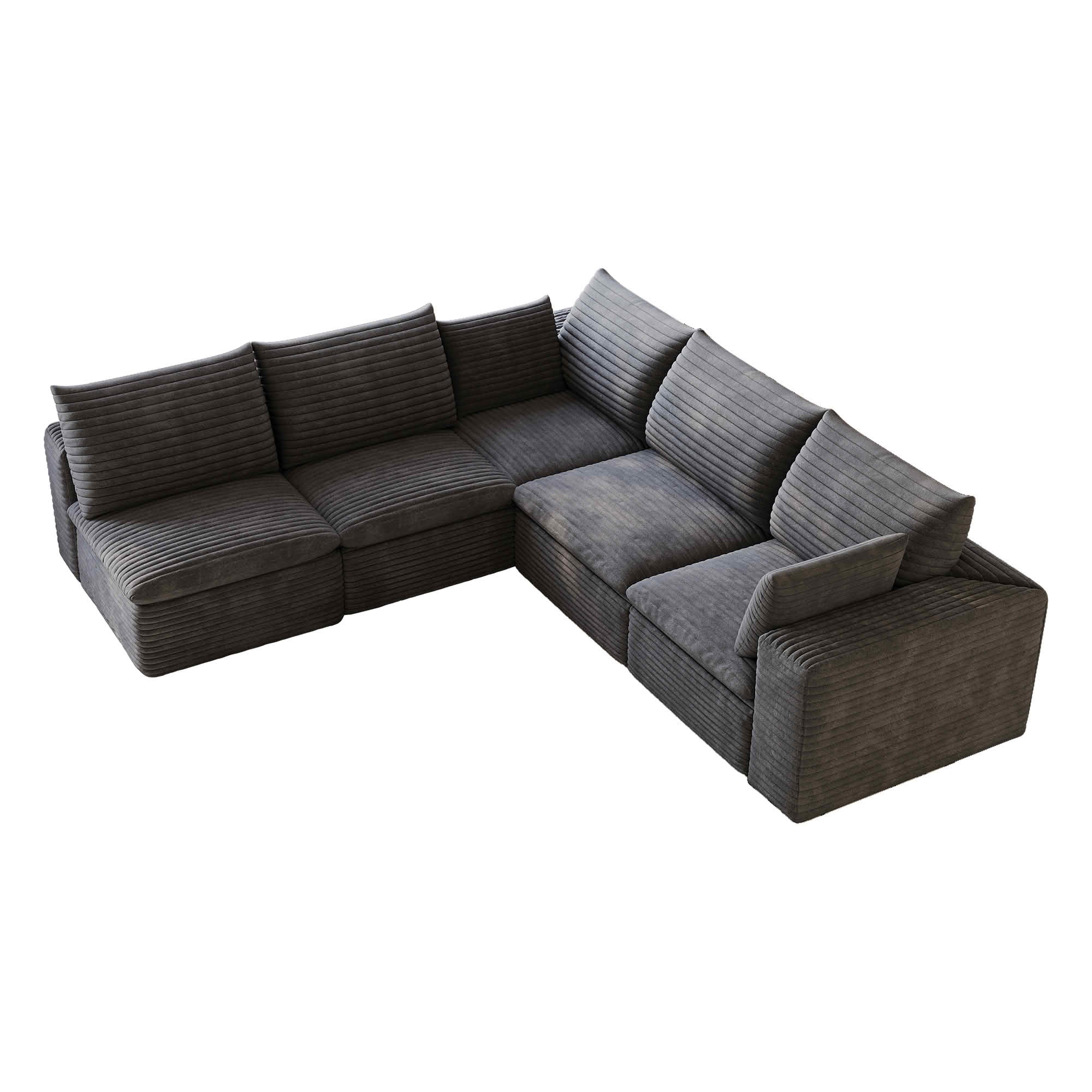 MAYEERTY 98.5"x 102.4" L‑Shaped Cloud Modular Sofa, Corduroy Deep‑Seat Sectional Couch, Double‑Layer Removable Cushions, No‑Assembly DIY Sponge Sofa for Living Room Bedroom Conference Room Apartment