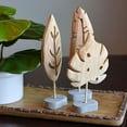 thumbnail image 4 of Modernist Leaf Figurines, Set of 3, Hand Carved Solid Wood, Post Mounted, Grey Gallery Base, 7.75 Inches Each, 4 of 6