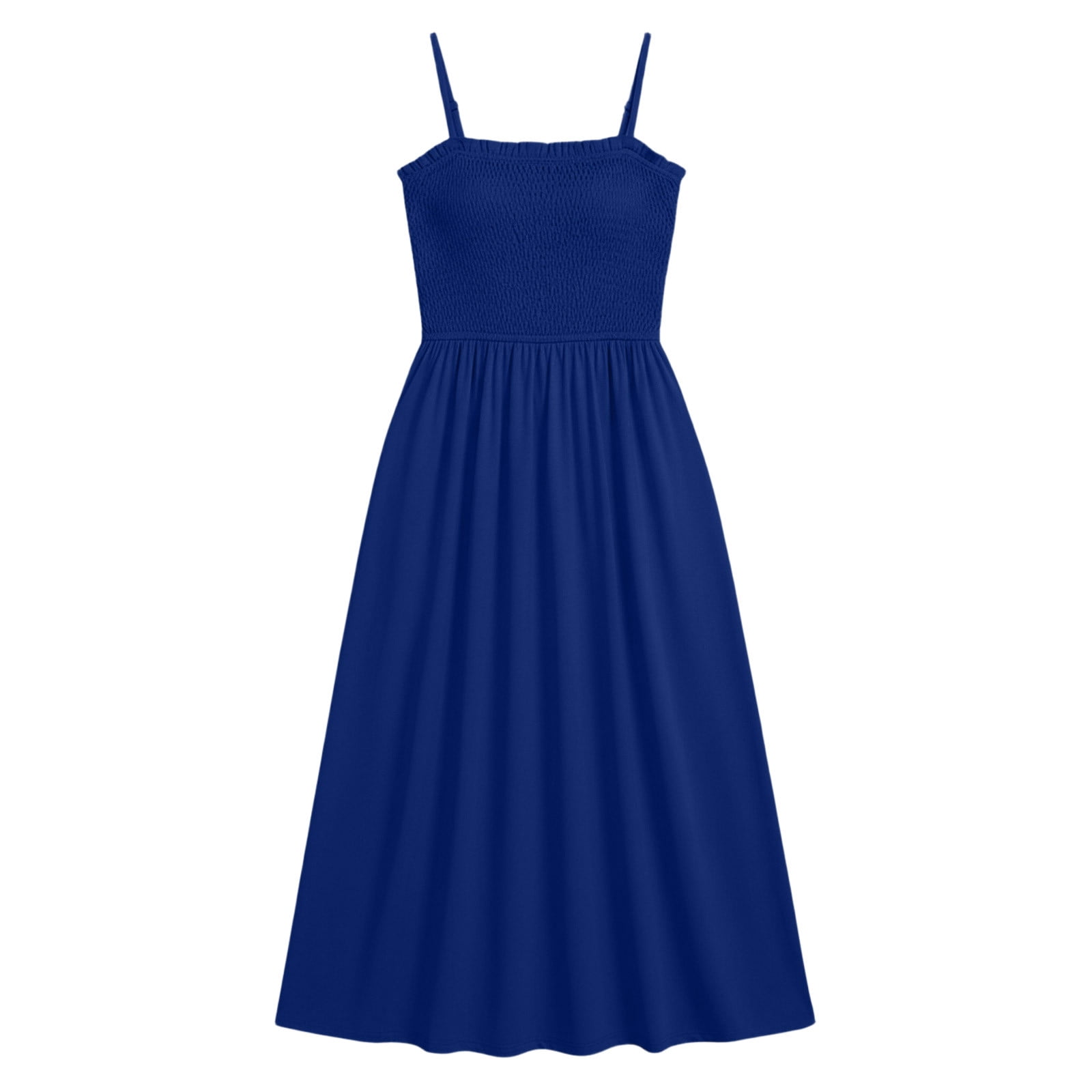 Hueook Womens Dresses Women's Bohemian Spaghetti Strap Sleeveless Long Beach Sun Dresses Solid Maxi Dress Blue XL