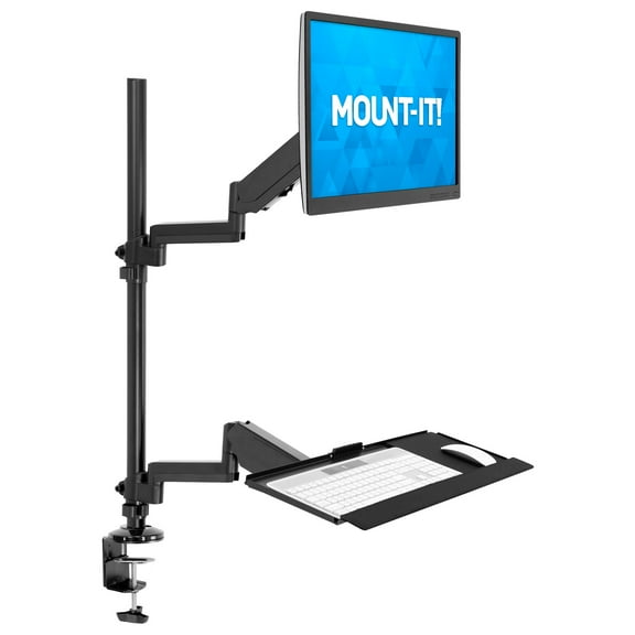 Mount-It! Single Monitor Sit-Stand Desk Mount | Keyboard Tray Included