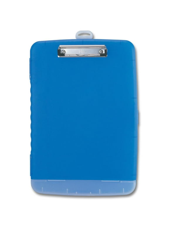 Officemate Slim Clipboard Storage Box, Low Profile Clip & Storage Compartment, Letter Size, Blue (83304)