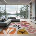 thumbnail image 2 of ODIKA 6'x9' Playful Multicolor Palette Botanical Washable Area Rug Retro Inspired Floral and Leaf Patterns for Dining Room, Under Table, Office Décor, Non-Slip Chair-Friendly, 2 of 7