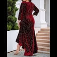 thumbnail image 4 of Vestidos de Talla Grande para Mujer, Vestido Formal de Terciopelo con Mangas 3/4, Corte Sirena y Dobladillo Alto y Bajo Rojo 4XL, 4 of 9