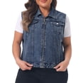 thumbnail image 2 of DARING DIVA Women's Plus Size Sleeveless Zip Up Button Down Jeans Vest 3X Washed Blue, 2 of 6