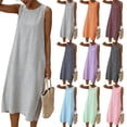 thumbnail image 1 of Sentmoon Robes d'Été pour Femmes 2026 à Rayures Imprimées Sans Manches à Col Rond Robe de Plage pour Invitée de Mariage avec Poches Coupe Régulière pour la Plage et les Vacances Gris P, 1 of 7