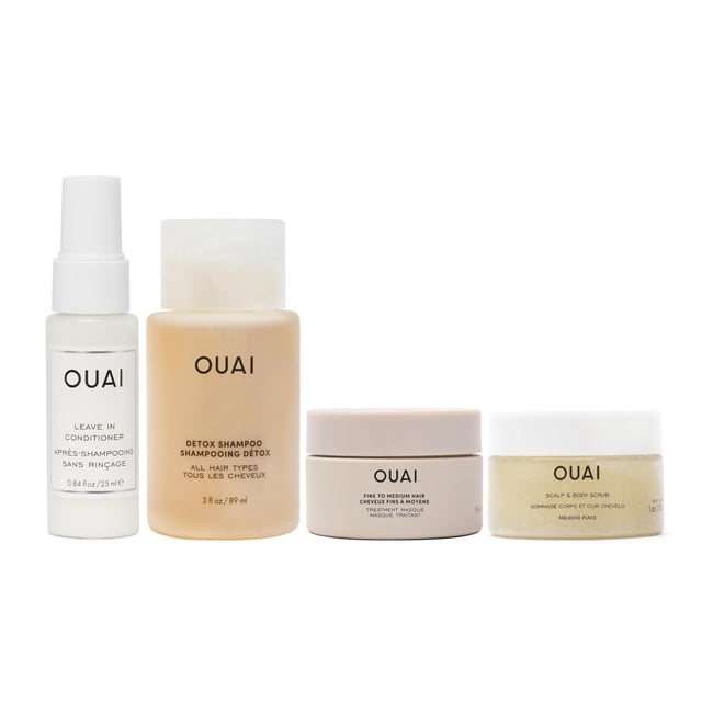 Kit de viaje OUAI con acondicionador sin enjuague, champú desintoxicante y más