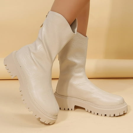 

Cathalem Dress Boots Women Small Calf Fashion Women Artificial Leather Solid Color Autumn Thick Womens Knee High Boots Wide Calf White 7