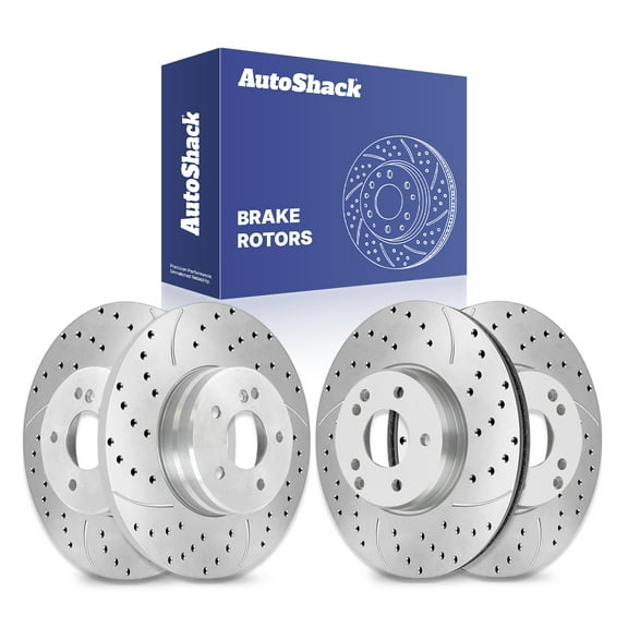 AutoShack Front & Rear Drilled & Slotted Brake Rotors | Replacement for 2006-2009 Mercedes-Benz CLK350 2006-2007 Mercedes-Benz C280 | Silver Zinc Coated | 4-PC Brake Kit | SilverShield Pro