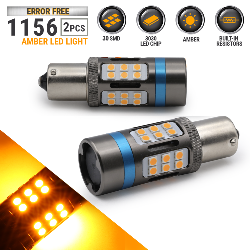 2x Canbus Error Free 1156 LED Amber Signal Blinking Light, Parking
