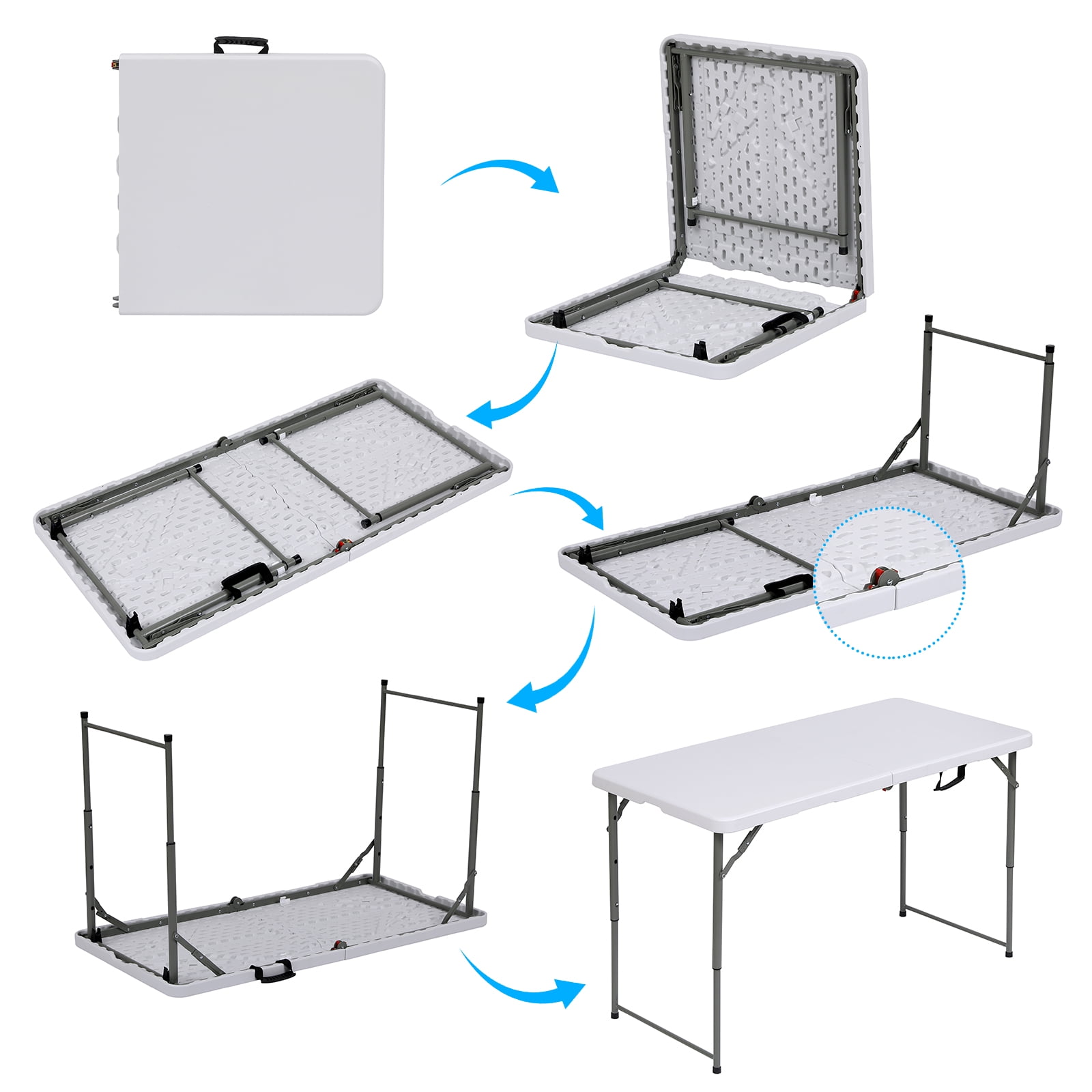 SUGIFT 4ft Folding Table, Adjustable Height Camping Table Office Table for Indoor/Outdoor Picnic Camping Bench,White