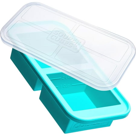 Souper Cubes 2-Cup Extra-Large Silicone Freezer Tray with lid- 1 pack - makes 2 perfect 2 cup portions - freeze meals, stew, casseroles, lasagna (2 Cup tray, Aqua color, pack of 1, with lid)