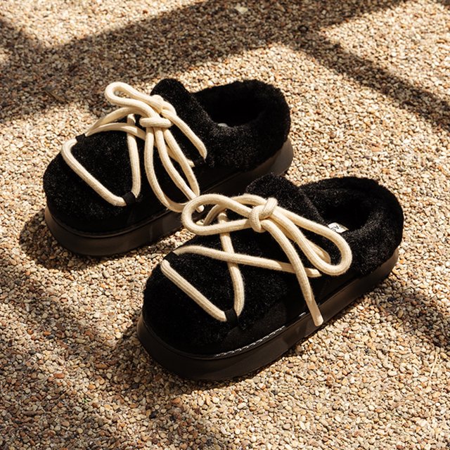 2024 Nueva tendencia de invierno, pantuflas de felpa antideslizantes cálidas y acogedoras para interiores concisas para mujer, pantuflas de punta cerrada, zapatos de algodón para el hogar para mujer