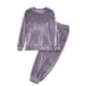 thumbnail image 5 of Conjunto de pijama de terciopelo grueso y cálido para mujer, con cuello redondo, estampado y pantalones de poliéster para invierno., 5 of 5