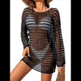 thumbnail image 1 of Vestido de Crochet de Gran Tamaño para Mujer, con Cuello y Aberturas, para Verano 2025. Negro Talla Única, 1 of 5