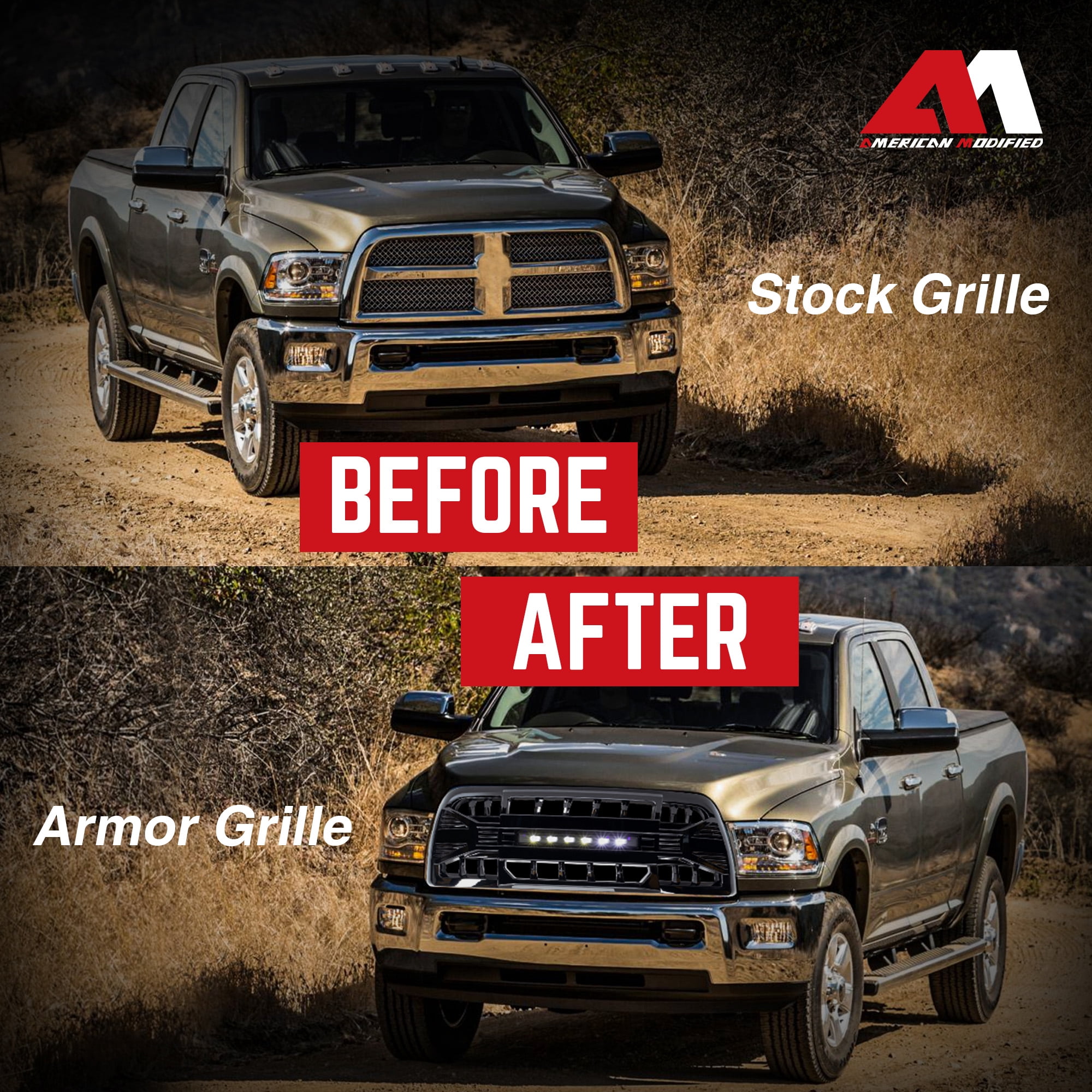 AMERICAN MODIFIED Armor Grille for 13-18 Dodge Ram 2500/3500, Glossy Black